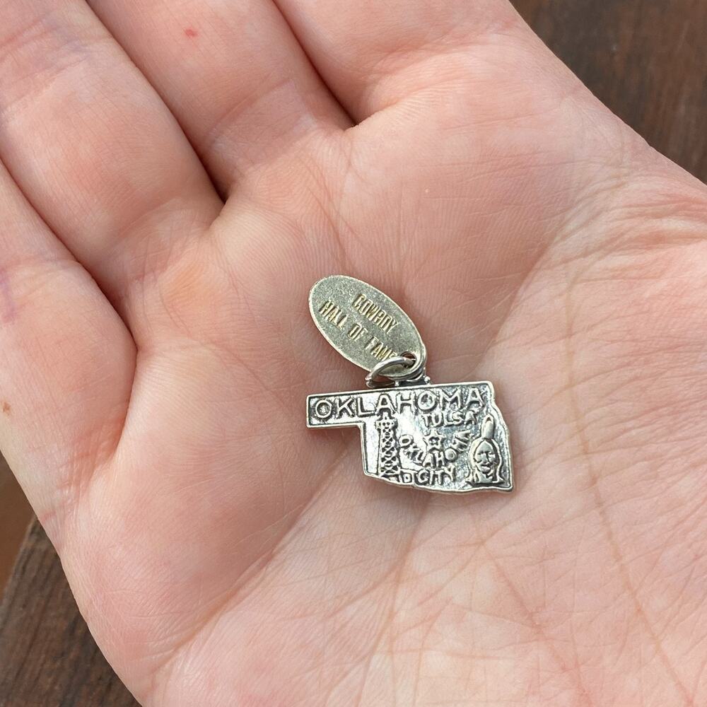 Vintage Bell Trading Post 925 Sterling "Cowboy Hall of Fame" OK Pendant Charm